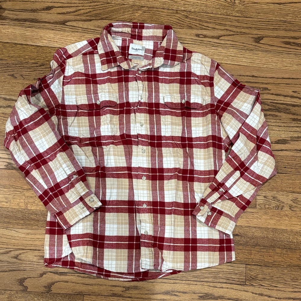Goodfellow Flannel Red and Cream Plaid Button-Up Mens Shirt XXL